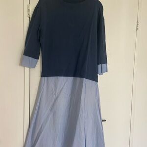 Two-Tone Navy and Light Blue Midi Dress